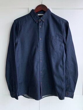 COS Long Sleeve Button-Down Casual Shirt Men's Size S 100% cotton in Indigo Blue
